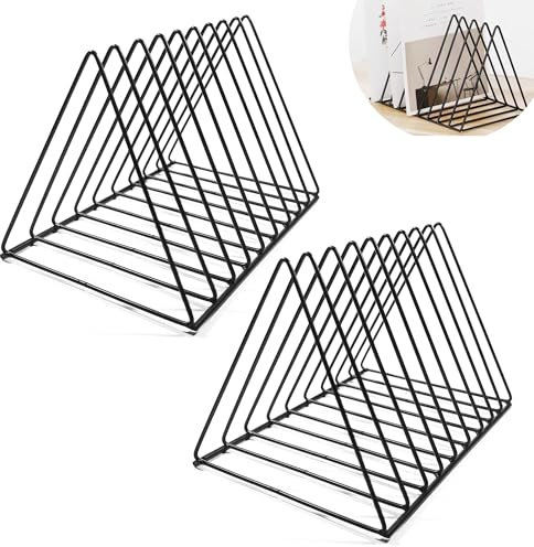 AZKEEGREY 2 Pack Black Record Storage Holder, 9 Slot Metal Vinyl Record Stand Display, Triangle Desktop Magazine File Holder Rackfor Desktop Album Storage, Office & Home
