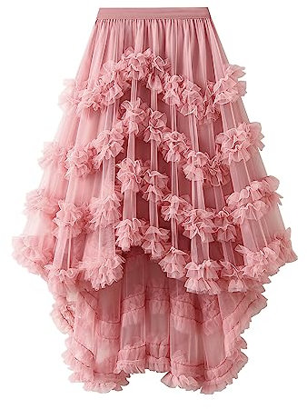 Geagodelia Gonna in Tulle Asimmetrica Metà Lunga Vita Elastica Chic Alla Moda, Rosa B., Taglia unica