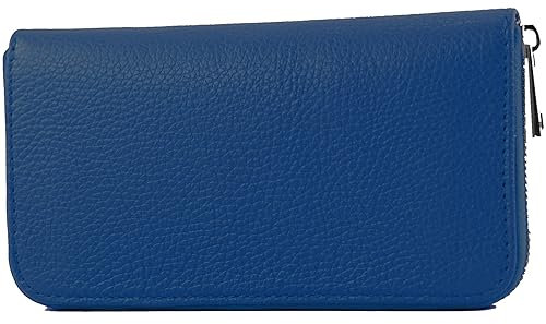 modamoda de SILBER-P02 Damen Leder Geldbörse Portemonnaie lang Handmade in Italy, Farbe:Signalblau