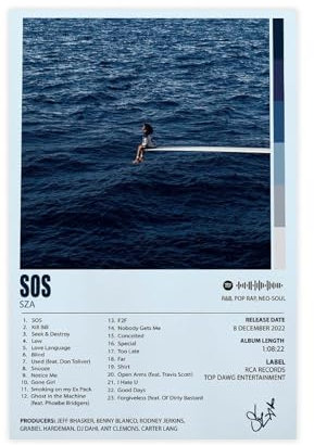 MAHWER SZA SOS (2022) Album-Poster, Leinwand, Poster, Schlafzimmer, Dekoration, Sport, Landschaft, Büro, Raumdekoration, Geschenk, ungerahmt, 30 x 45 cm