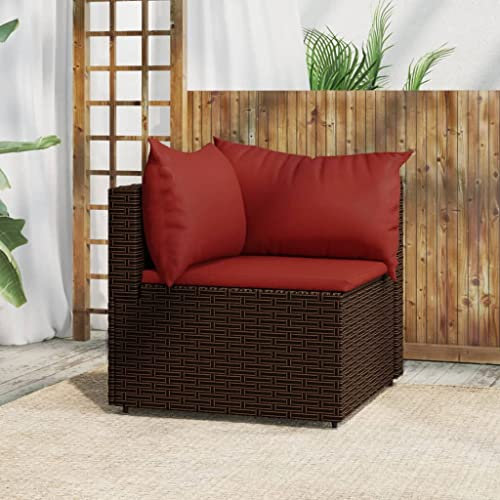 Hovothy Garten-Ecksofa mit Kissen Braun Poly Rattan Balkonmöbel Set Gartensofa Gartencouch Balkon Sofa Balkon Couch Outdoor Sofa Rattan Stuhl Corner Sofa Ecksessel Gartenmöbel Set