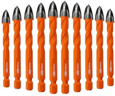 BGTEC Brocas de metal duro Brocas para mampostería,10pcs Vástago de ajuste rápido 10MM Broca espiral en cruz de aleación dura para Madera Plástico Mampostería Cerámica Hormigón Mármol