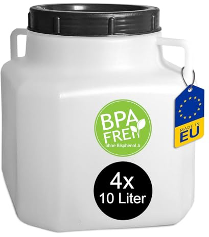 plasteo® 4 Stück x 10 Liter BPA-Frei Vorratsdosen Aufbewahrungsbox Schüttdosen & Frischhaltedosen Eckig mit Henkel aus Kunststoff Plastik mit Deckel, Für Küche Nudeln Reis Getreide Fischfutter