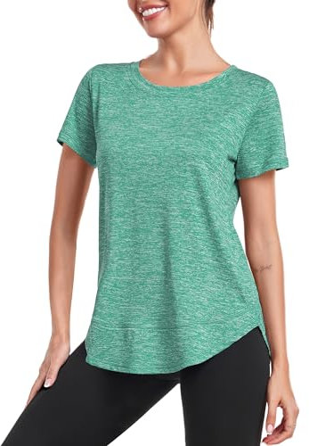 Deaviya Sport T-Shirt Damen, Kurzarmshirt Frauen, Workout Tops Rundhalsausschnitt Athletisch Lässig Laufen Yoga Fitness T-Shirts Locker (DE/NL/SE/PL, Alphanumerisch, XL, Hellgrün)