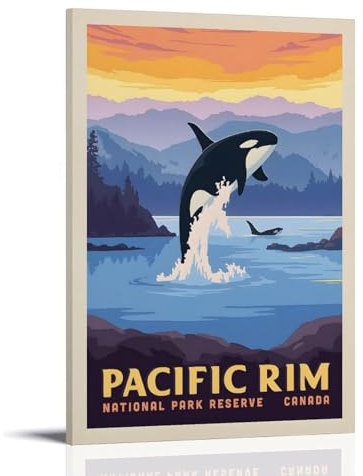 Vintage Travel Canada Pacific Rim National Park Preserve Room Living Room Decor Modern Ästhetische Wandkunst Geschenk für Freund Bettrahmen-Stil 5 30 x 45 cm