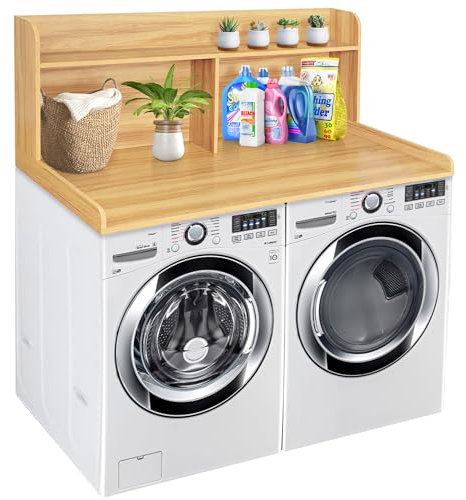Royxen Laundry Countertop with 20“ Shelf Universal Fit, Washer and Dryer Countertop with Storage Space, Oak