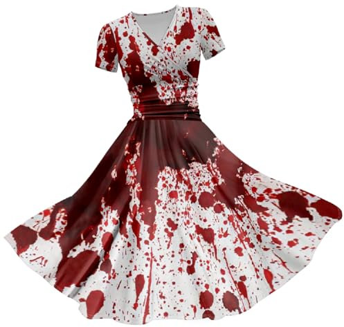 MJGkhiy Halloween Kleid Damen Sexy Mit Blutigem Aufdruck Geister Braut Kleid Party Horror Festkleid Zombie Braut Kostüm Ärmellos Abendkleid Für Halloween Karneval