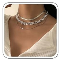 Inateannal A Strati Catena Cubana Grossa Collana D'oro A Spina Di Pesce Con Maglie Cubane, Cordoncino Rotonda Serpente Multistrato Punk