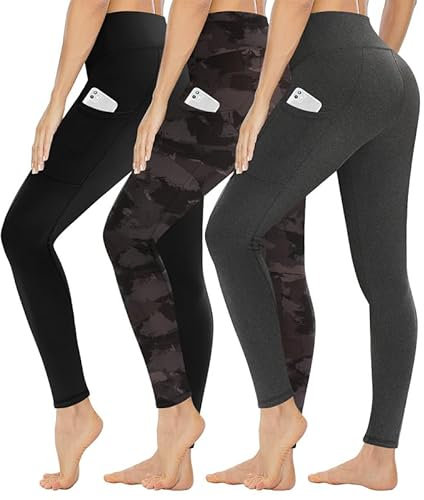 Gayhay 3er Pack Leggings Damen High Waist Sportleggings Blickdicht Sporthose für Sport Yoga Gym(Schwarz/Schwarzdruck/Heather Grey-T,L-XL)