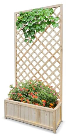 FRANKYSTAR Dorothy - Fioriera in legno di cedro impregnato con spalliera H180 cm - natural oak