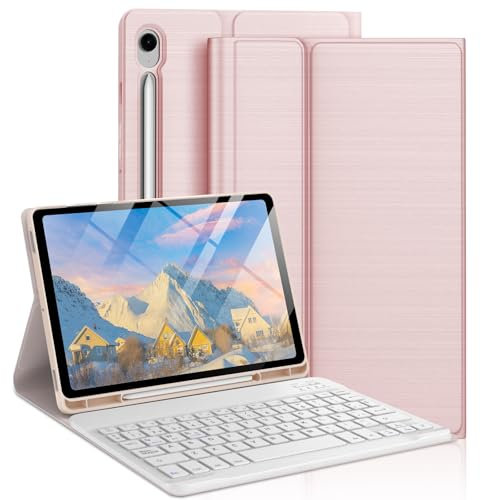 Teclado Samsung Galaxy Tab S10 FE 10.9/S9 FE 10.9'', Funda Samsung Tab S9 FE/ S10 FE con Teclado España Ñ Bluetooth, Rosa