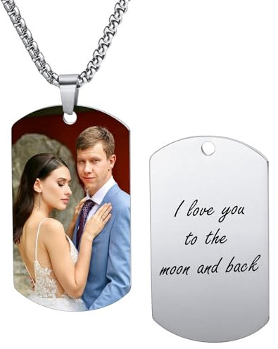 MeMeDIY Personalisierte Halskette mit Foto Anhänger Gravur Name/Datum/Text für Männer Frauen Gedenkkette Edelstahlschmuck Geschenk für den Freund -C2