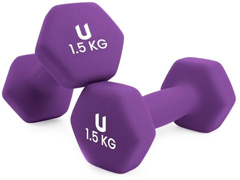 unycos - Kurzhanteln Neopren 2er Set von 1,5 kg, Rutschfest, Anti-Roll-Design, Bequemer Griff, Krafttraining, Fitness, Pilates, Training, Fitnessstudio (Violett)