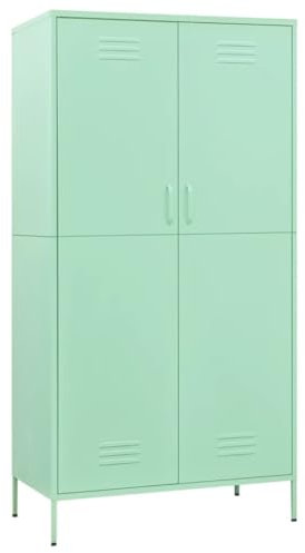 Willood Kleiderschrank Minzgrün 90x50x180 cm Stahl Geeignet für Schlafzimmer, Wohnzimmer, etc Große Fächer mit verstellbaren Regalen und Kleiderbügeln
