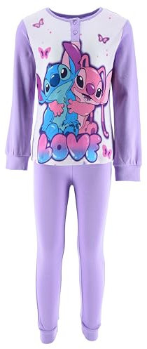 Disney Stitch y Angel Pijamas para Niña, Diseño Pijama Algodon Suave Camiseta y Pantalon Largo 2 Piezas para Niña, Talla 12 Años | Lila