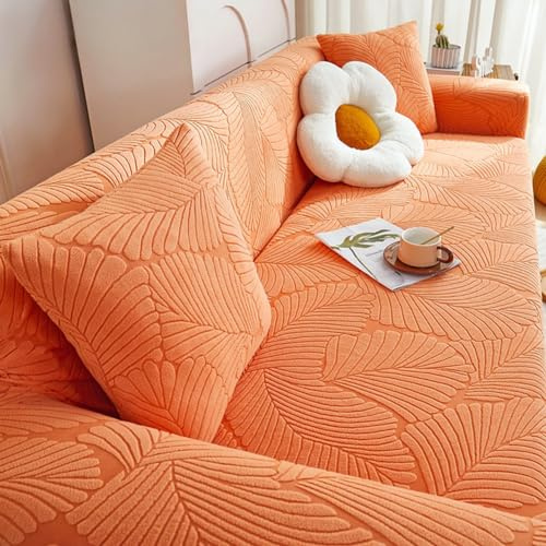 SSHFFDD Sofabezug 1 2 3 4 5 Sitzer, Stretch Sofa Überzug rutschfest Sofaüberwurf Mit Armlehnen ，Verdickter Jacquard-Samt Couchbezug, Easy Fit Universal Möbelschutz(Orange,3 Seater)