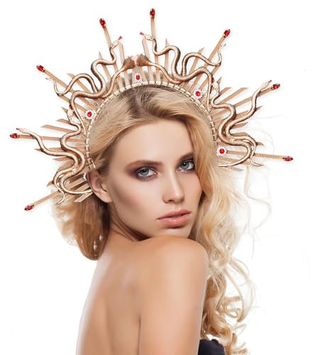 Hifot Or Serpent Serre Tete Medusa Costume Accessoire Halloween Femme Bandeau Cheveux Fille pour EVJF Anniversaires FêTes Cosplay Carnaval