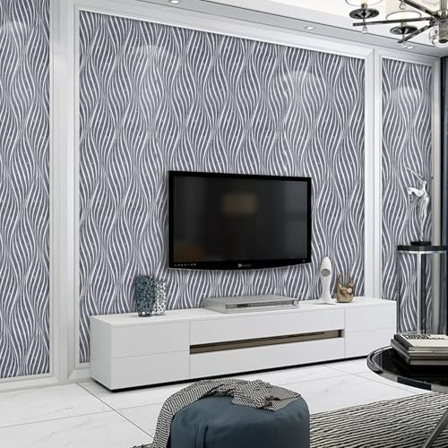 Wetoothi Dark Grey Wave Wallpaper for Living Room Textured Wallpaper Glitter in The Light Metallic Geometric Feature Textured Wallpaper Luxury Modern Abstract Wallpaper for Bedroom TV Background