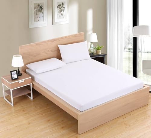 AMDXD 140x200cm Betttuch Allergiker, Spannbettlaken Gesteppt Einfarbig Weiß Faltenresistent und Ausbleichen, Polyester Spannbettuch Laken Unterbett als Schutz für Boxspringbett & Topper