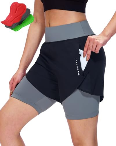 Sportneer Radlerhose Damen Gepolstert mit Tasche MTB Radlerhose Damen Gepolsterte Radhose Damen Radlerhose Mountainbike Radsport Sport Radfahren Outdoor