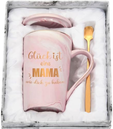 CHUIN DRUCK Kaffeetasse Geschenke für Mama zum Geburtstag Muttersgeschenk Tasse Glück ist eine Mama wie dich zu haben Geschenkidee Tasse Geschenk Weihnachtsgeschenke, 400ml Rosa
