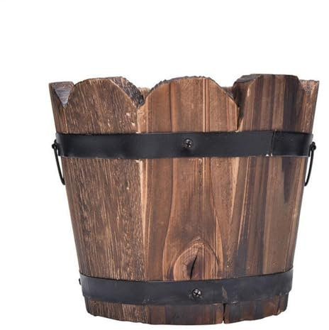 Petit tonneau en bois rétro – Pot de fleurs pour grasses | Pot de fleurs en bois | Demi-tonneau en bois pour l'extérieur | Pot de fleurs succulentes en bois carbonisé antiseptique (déballer