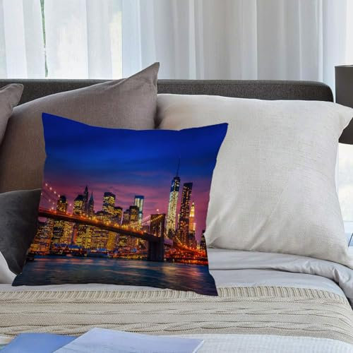 KHWEJ Kissenbezüge 45x45 cm,New York, New York Wer schläft nie? Reflexionen über,Zierkissenbezug Cushion Cover Couch Wohnzimmer Außenbereich Deko