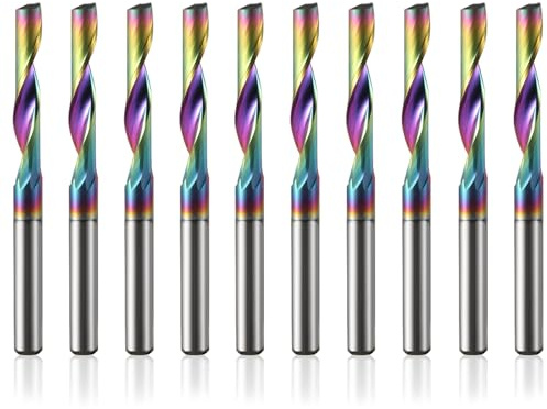 10 fresas de aluminio de 3,175 mm, 1/8 vástago VHM, fresa de vástago, fresadora de aluminio, 17 mm, longitud de corte, fresadora con revestimiento DLC CNC, fresadora de madera, para aluminio, acrílico