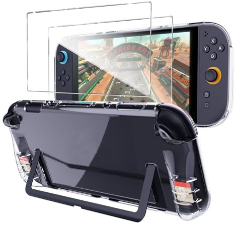 KUSINHOKA Cover per Nintendo Switch 2 con [2 Pezzi] Pellicola Vetro Temperato, Custodia Protettiva in Morbido Silicone, [Antiurto] Bumper Case Protettiva Cover per Nintendo Switch 2 2025, Trasparente