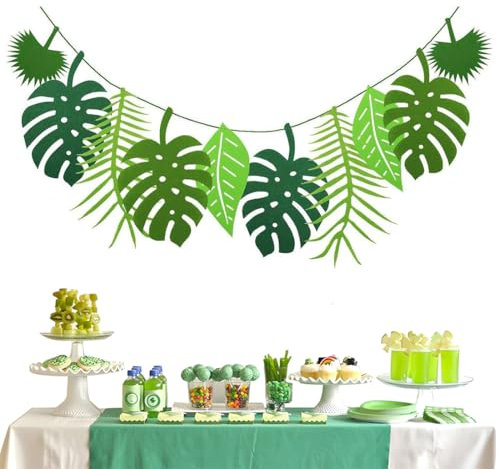 OYZOQ Festoni di Giungla 1 Pezzi Striscioni Foglia Tropicale Decorazioni Festa Verdi Piante Felt Leaf Festoni di Foglie per Compleanno Bambino Summer Party, Festoni compleanno(grande)
