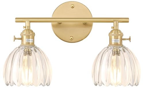 Shenmoyl Wandleuchte Innen, Spiegelleuchte Bad 2 Flamming, Wandlampe Vintage Gold Für Badezimmer Schlafzimmer Flur Wohnzimmer Transparent