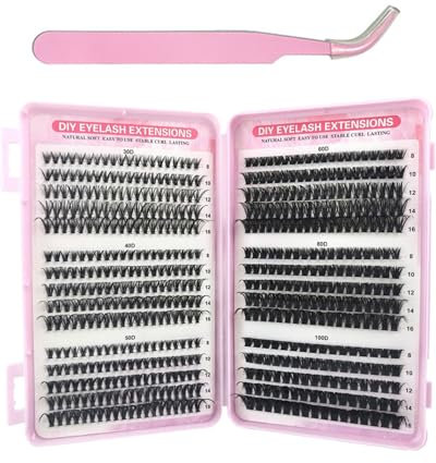 TPZORJX 600 Pezzi Ciglia Finte Extension Ciglia 30-40-50-60-80-100D Curl Ciglia Finte Ciuffetti Con le pinzette per Estendere le Ciglia a Casa Ciglia Finte Naturali per Ragazze e Donne Principianti