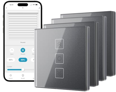 Tallifun Smart Rolladenschalter mit Prozentanzeige, Wlan Jalousie Schalter Rolladensteuerung für Smart Life, Funktioniert mit Alexa/Google Assistant/Siri, Benötigt Nullleiter 80x 80mm