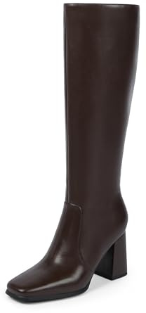 Modatope Go-Go-Stiefel für Damen im 70er-Jahre-Stil, klassische, kniehohe Stiefel mit quadratischer Zehenpartie, Blockabsatz und modischem, seitlichem Reißverschluss