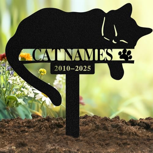 Custom Cat Grave Marker Outdoor Metal, Personalized Cat Memorial with Stake