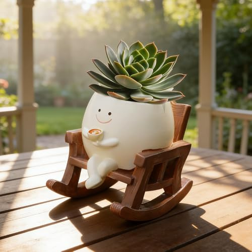 SGZIOO OscillanteVasi per Piante Grasse con Foro di Drenaggio, Vaso Piante Grasse, Vaso da Fiori a Forma di Sedia a Dondolo, Idee Regalo per Mamma e Natale