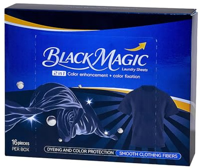 16 Pack Intense Dark Clothes Refresher - Washing Machine Dye Sheets for Black Fabrics - For T Shirts, Jeans, Quilts, Trousers, Coats, Mansch