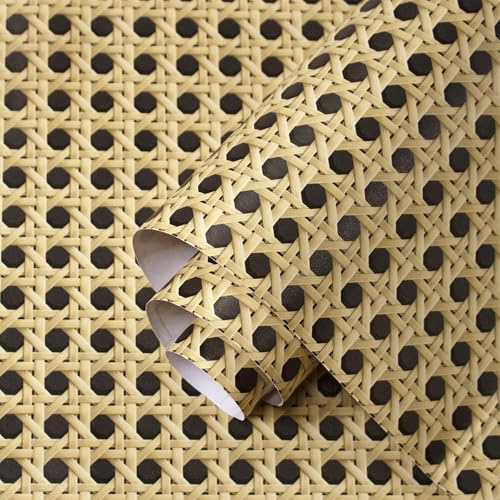 Tinicor Self Adhesive Wallpaper, Rattan Effect Sticky Back Plastic Film, Peel and Stick Wallpaper, Natural Woven Pattern Waterproof Vinyl Wrap for Kitchen, Cabinets, Drawers, Furniture, 44cm x 300cm