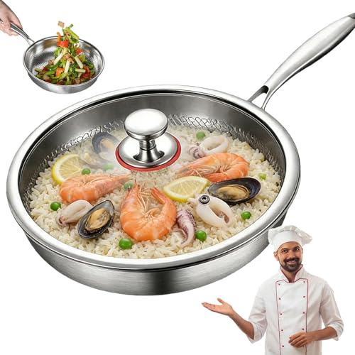 Drbrrly Sartén Titanio Actualizada 2026, Sartén de Titanio para Cocina y Acampada, Antiadherente y Resistente a Arañazos, Libre de PTFE y PFOA, Apta para Todo Tipo de Cocinas (Con tapa, 22cm)