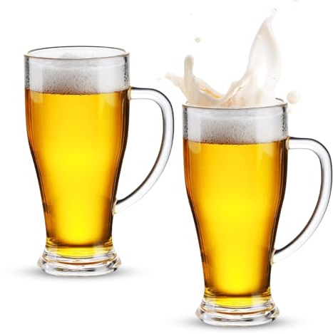 Gsrhzd Biergläser, 2er Set 0,5 Liter Bierkrug mit Henkel, Plastik Langlebige Bierkrüge 500 ml Wasserbecher für Familie Camping Partys Restaurants Bar, Bierglas Spülmaschinenfest