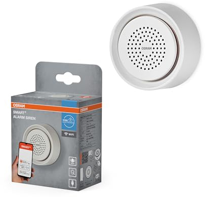 OSRAM SMART+ WiFi Alarmsirene, 90dB, 11 Alarmtöne, LED-Blinklicht, USB-C, App-Steuerung, Alexa/Google kompatibel, IP20