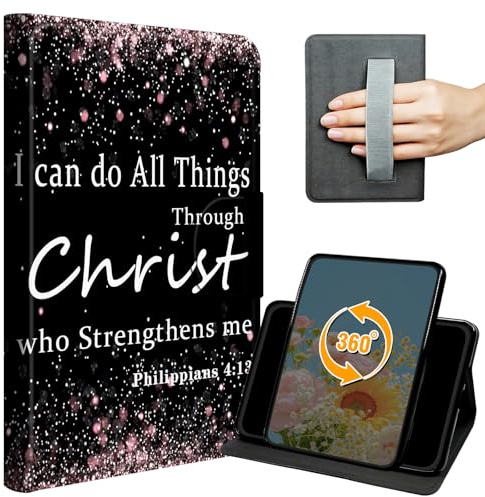 for All-New Fire 7 Tablet Case (12th Generation, 2022 Release) 7 Slim PU Leather 360 Degree Rotating Multiple Angles Stand Shell Cover with Hand Strap Auto Wake/Sleep Magnetic Clasp, Philippians 4-13
