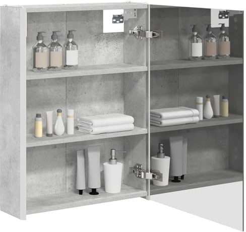 vidaXL Badezimmerspiegelschrank Beton Grau 53,5 x 15,5 x 70 cm, Stylischer Badezimmeroberfläche, Wandspiegel, Cooles Stauraum, Moderne Vanity, anpassbare Beleuchtung, Platz sparen