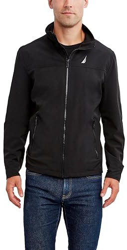 Nautica Herren Lichte stretch windjas met doorlopende ritssluiting Windbreaker Jacke, Schwarz, S EU