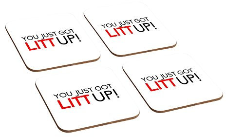 Untersetzer-Set aus Holz, mit Aufschrift Suits You Just Got Litt Up, 4-teilig