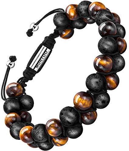 murtoo bracelet homme, bracelet pour homme, bracelet en pierre pour hommes, bracelet en pierre(Grosse Pierre de Lave et œil de Tigre Jaune)