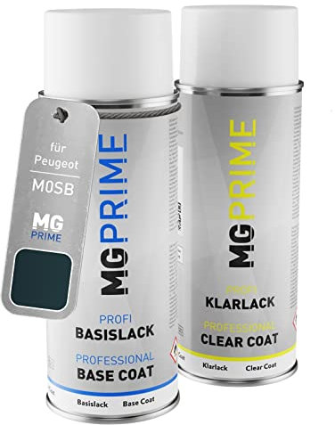 MG PRIME Peinture voiture Bombes aérosols pour Peugeot M0SB Vert Mayerling Metallic/Oberon Green Metallic Peinture de base vernis clair aérosol 400ml