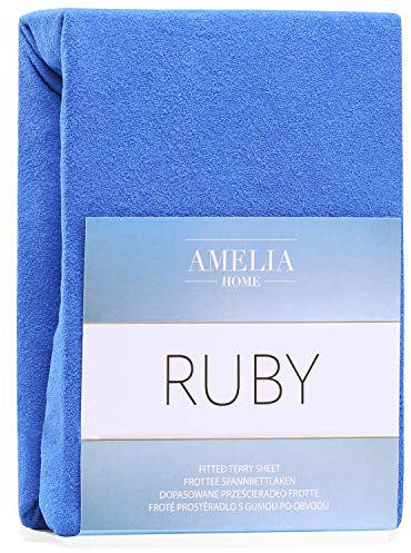 AmeliaHome Spannbettlaken 160x200-180x200 cm Frottee Baumwolle Spannbetttuch, blau