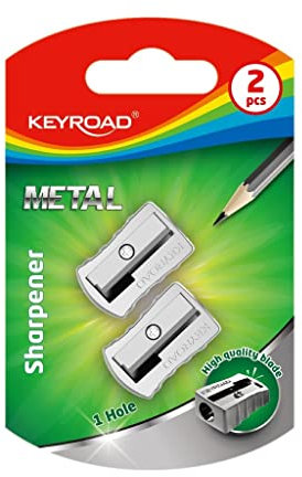 KEYROAD Ergonomischer Anspitzer Einzeln / 2 Stück/aus Aluminium/Klingen aus Stahl/von Bleistiften und Buntstiften/Blister/Für Kindergarten Vorschule und Büro Schule