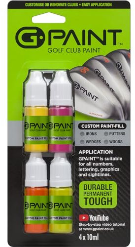 G-Paint Golf Club Paint 4-Pack - Touch-Up to Personalise & Custom Paint-Fill Clubs - Yellow, Pink, Green, Orange - Golf Gifts